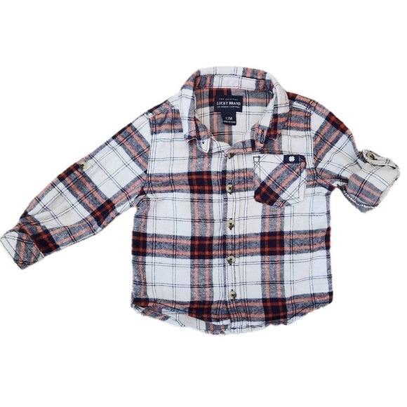 Lucky Brand Other - Lucky Brand Plaid Button Down Shirt Size Toddler 12 Months Red White Blue